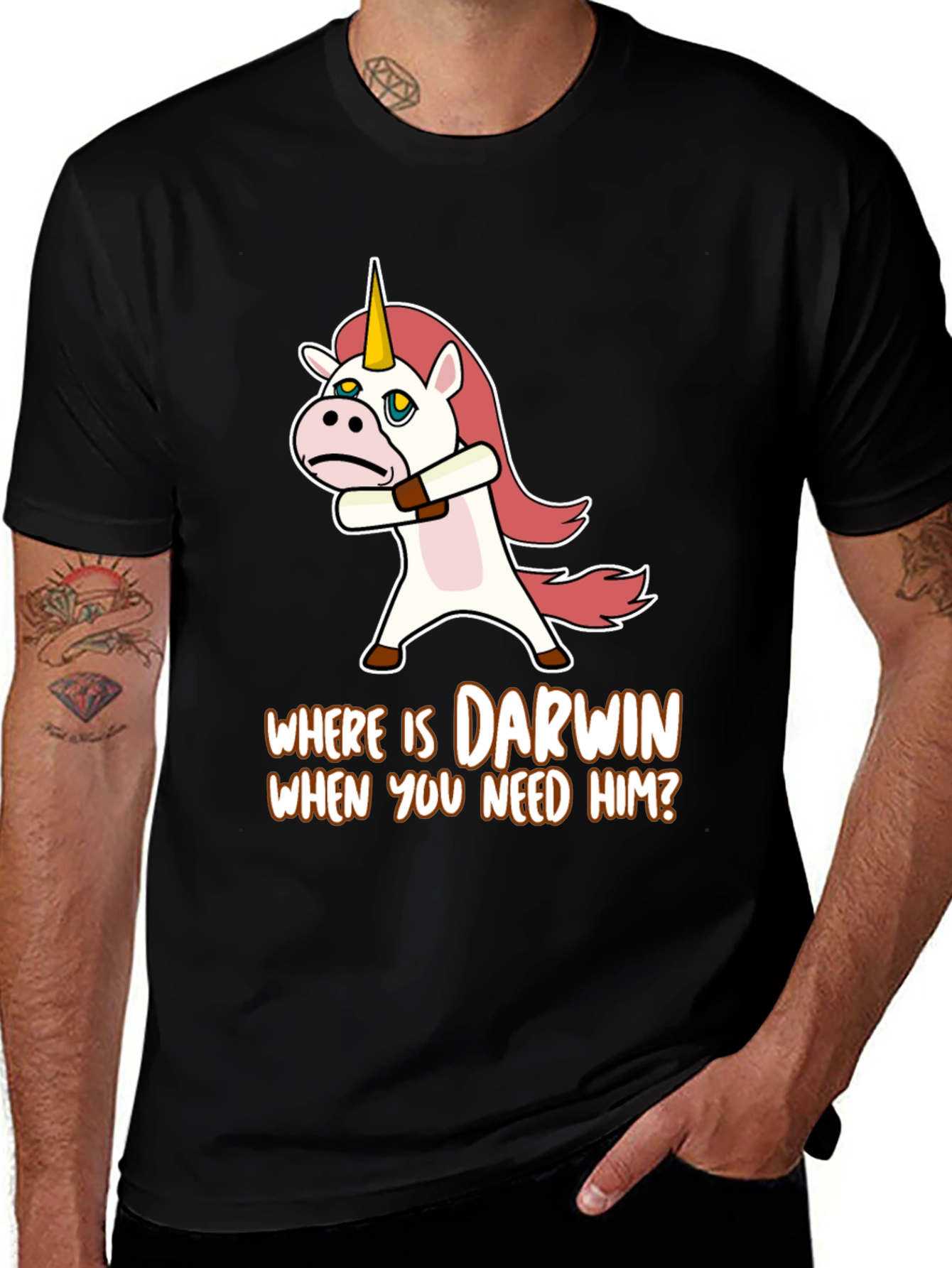 Variant 30 of Darwin Unicorn T-Shirt - Black Cotton Tee