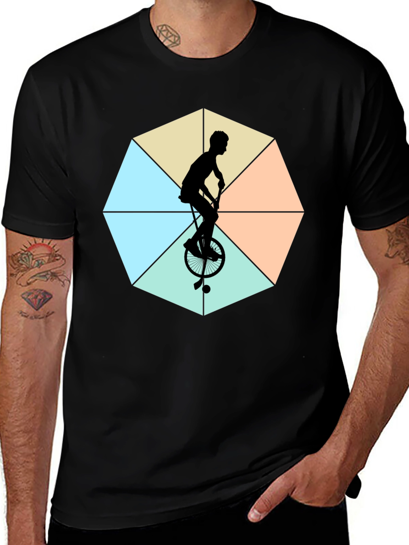 Variant 15 of Unicycle Ride T-Shirt - Geometric Design - Cool Black Tee