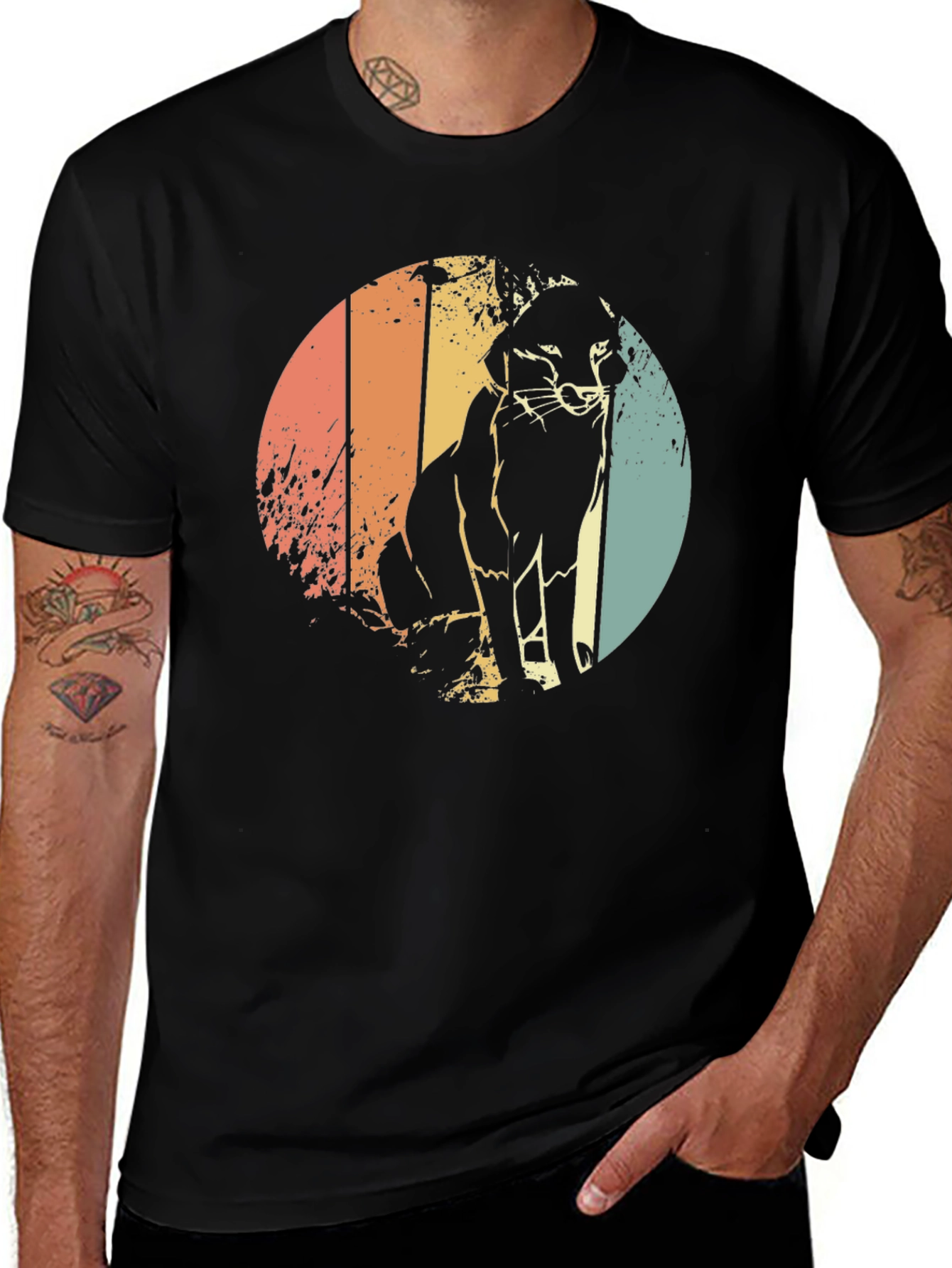 Variant 15 of Retro Cat Graphic Tee - Men's Black T-Shirt