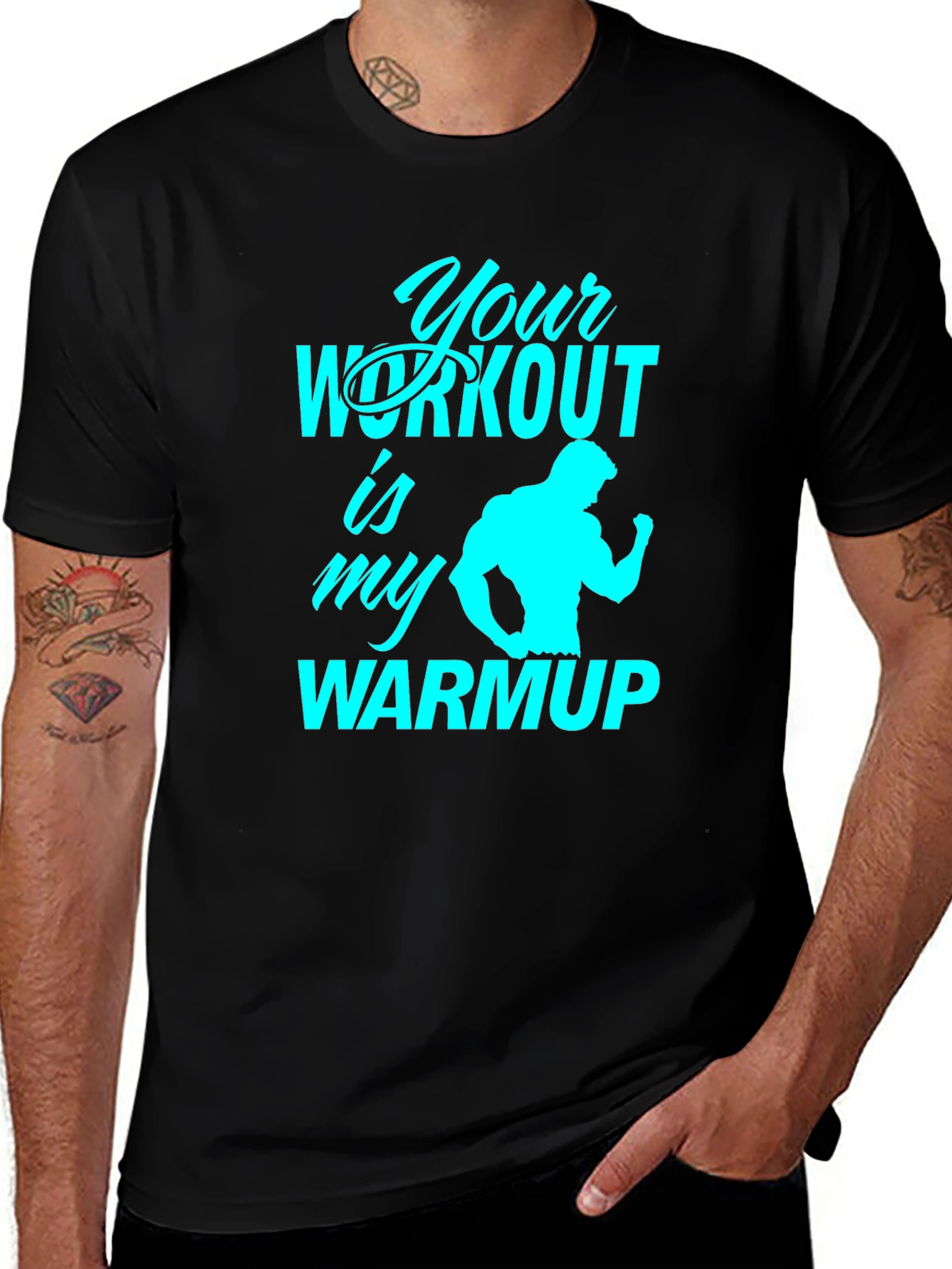 Workout Warmup Graphic Tee - Black Cotton Gym Shirt