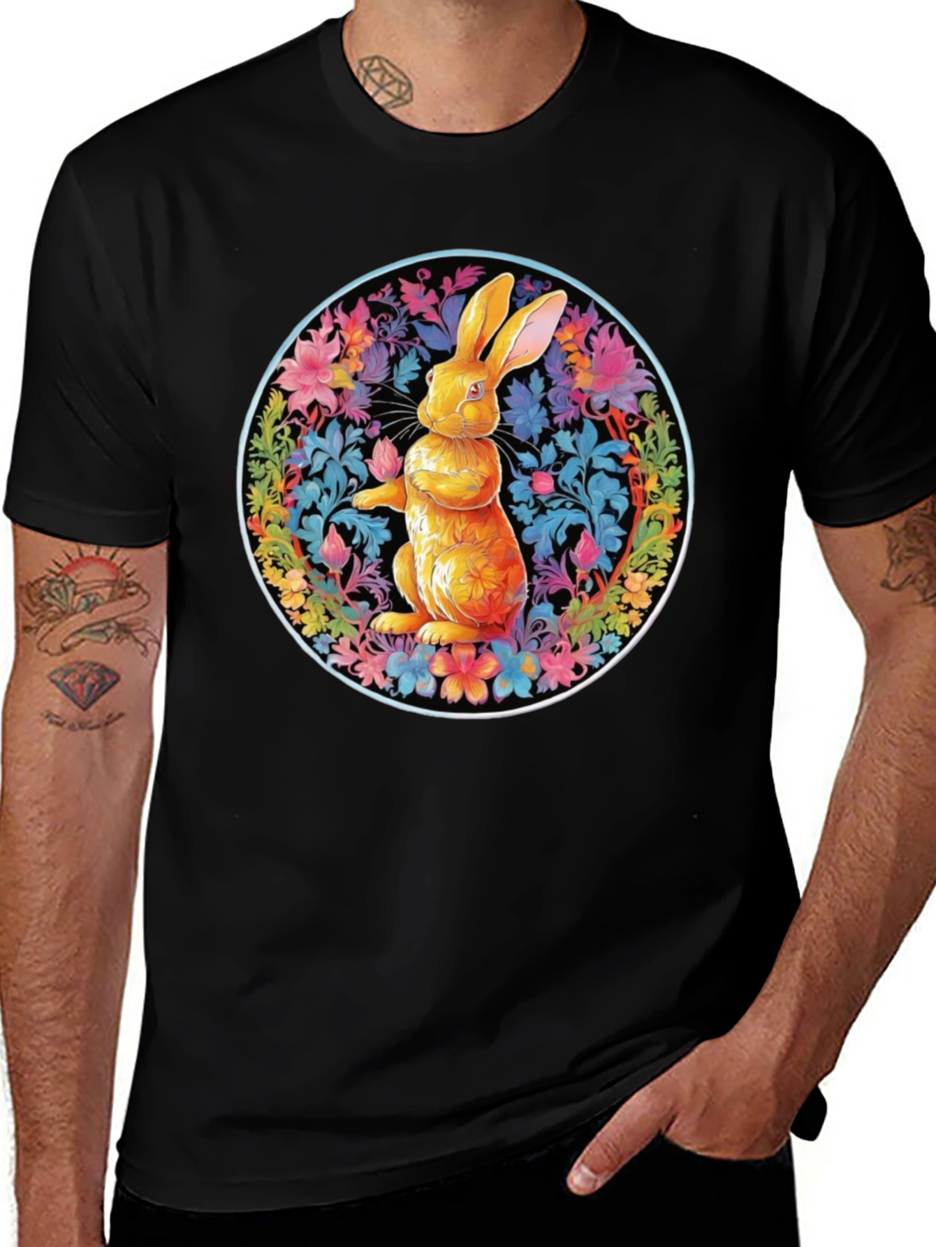 Variant 30 of Floral Rabbit Graphic Tee - Easter Spring T-Shirt