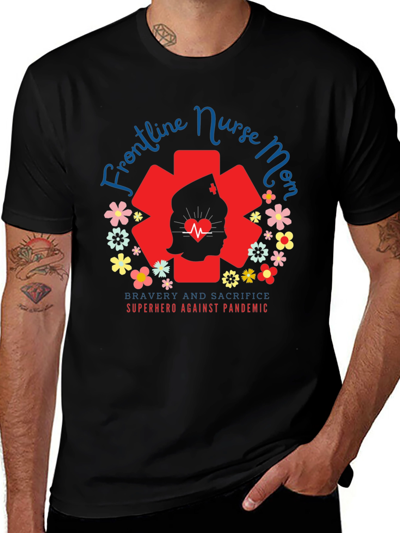 Variant 18 of Frontline Nurse Mom Graphic Tee - Superhero Pandemic T-Shirt