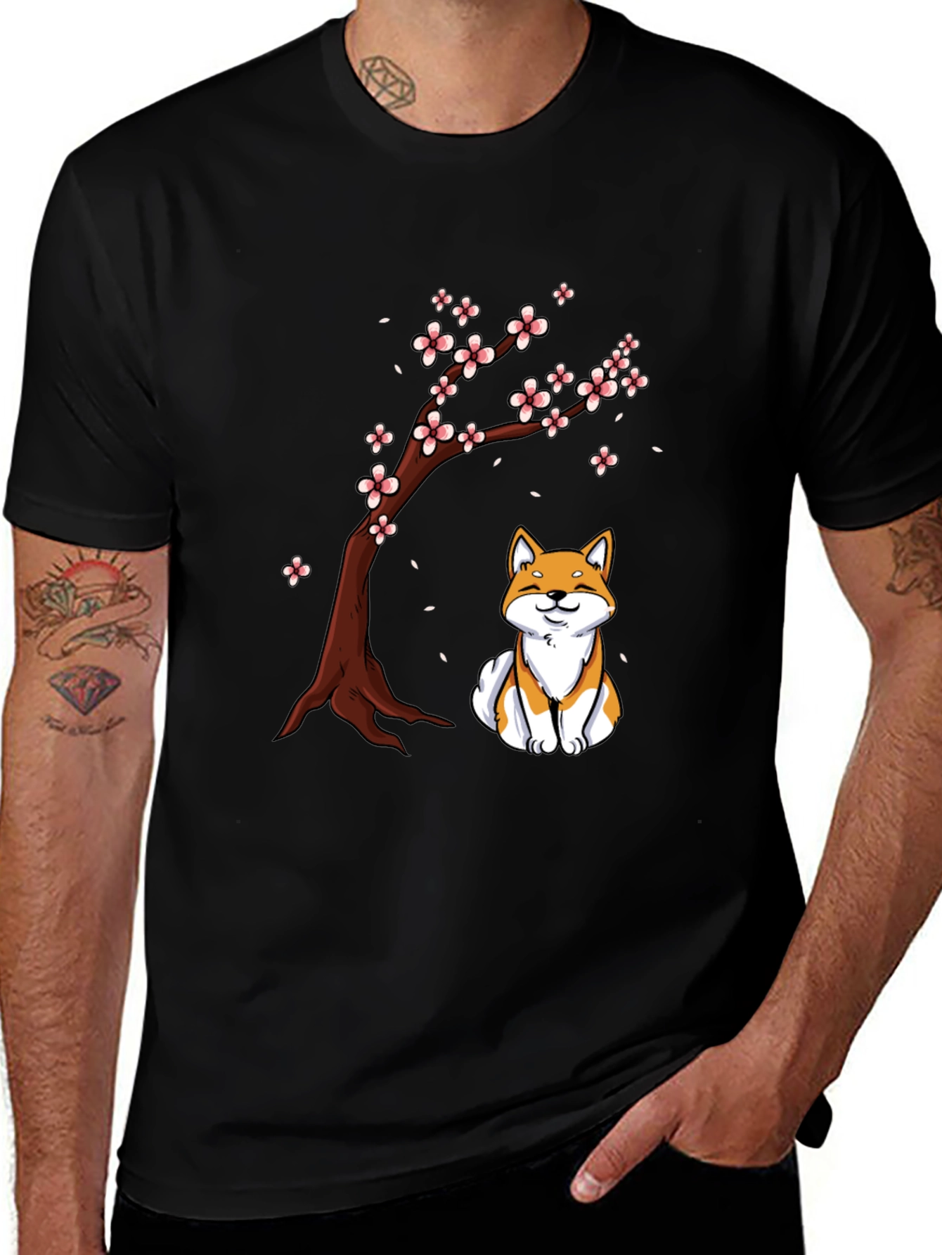 Shiba Inu Under Sakura Tree Graphic T-Shirt