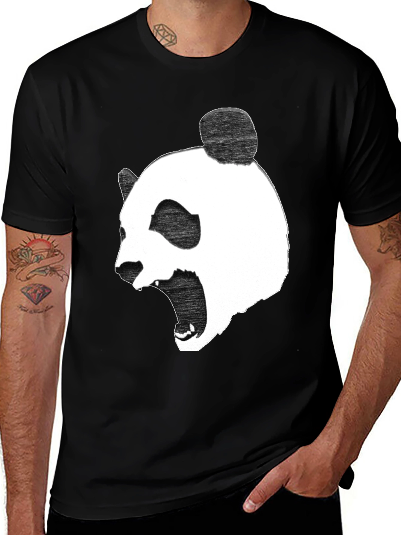 Variant 4 of Roaring Panda Graphic Tee - Black Cotton T-Shirt