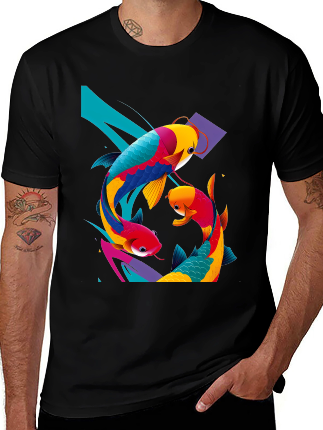 Variant 30 of Koi Fish Graphic Tee - Artistic Black T-Shirt