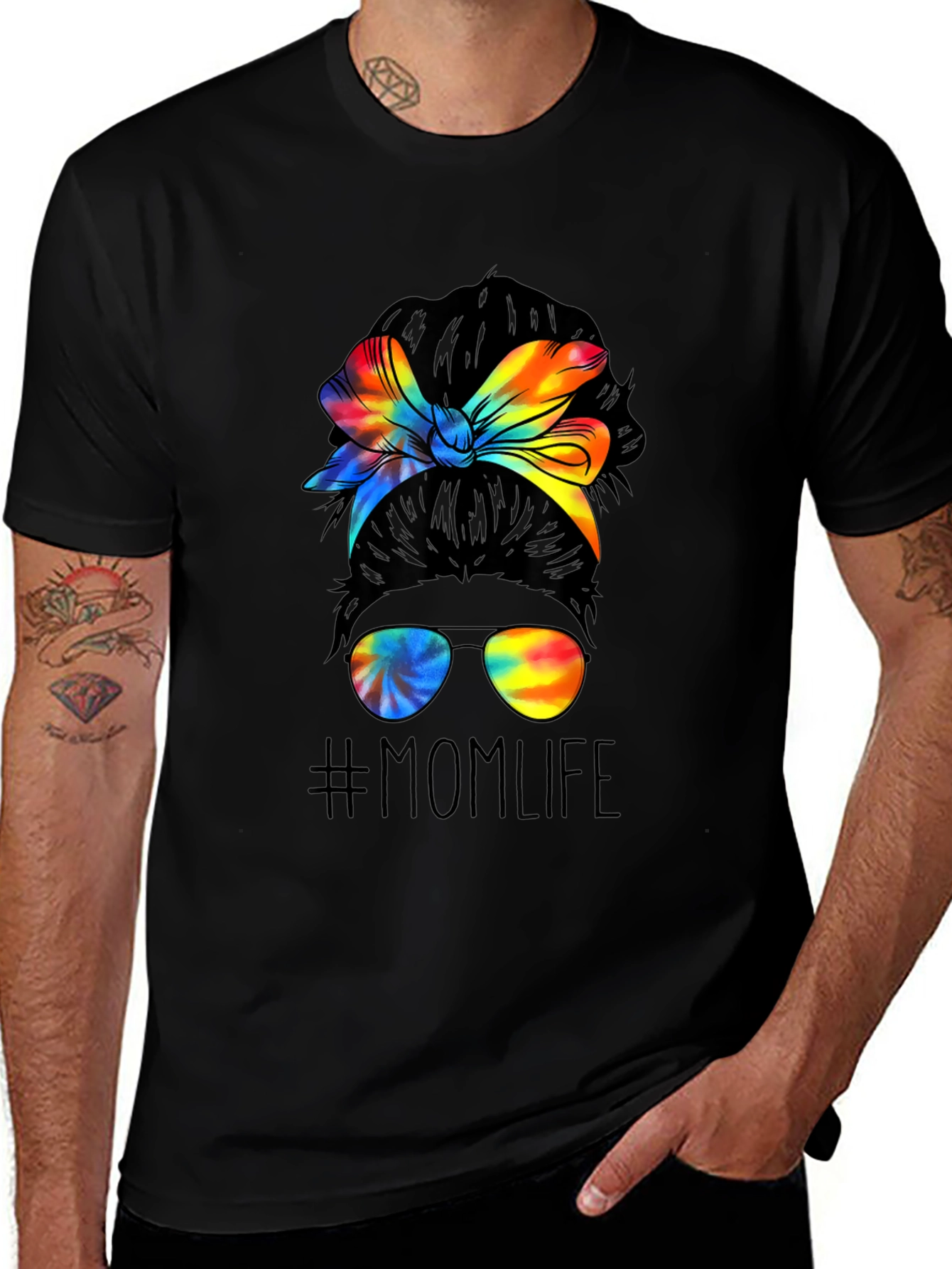 Variant 22 of Mom Life Tie Dye Messy Bun Graphic Tee
