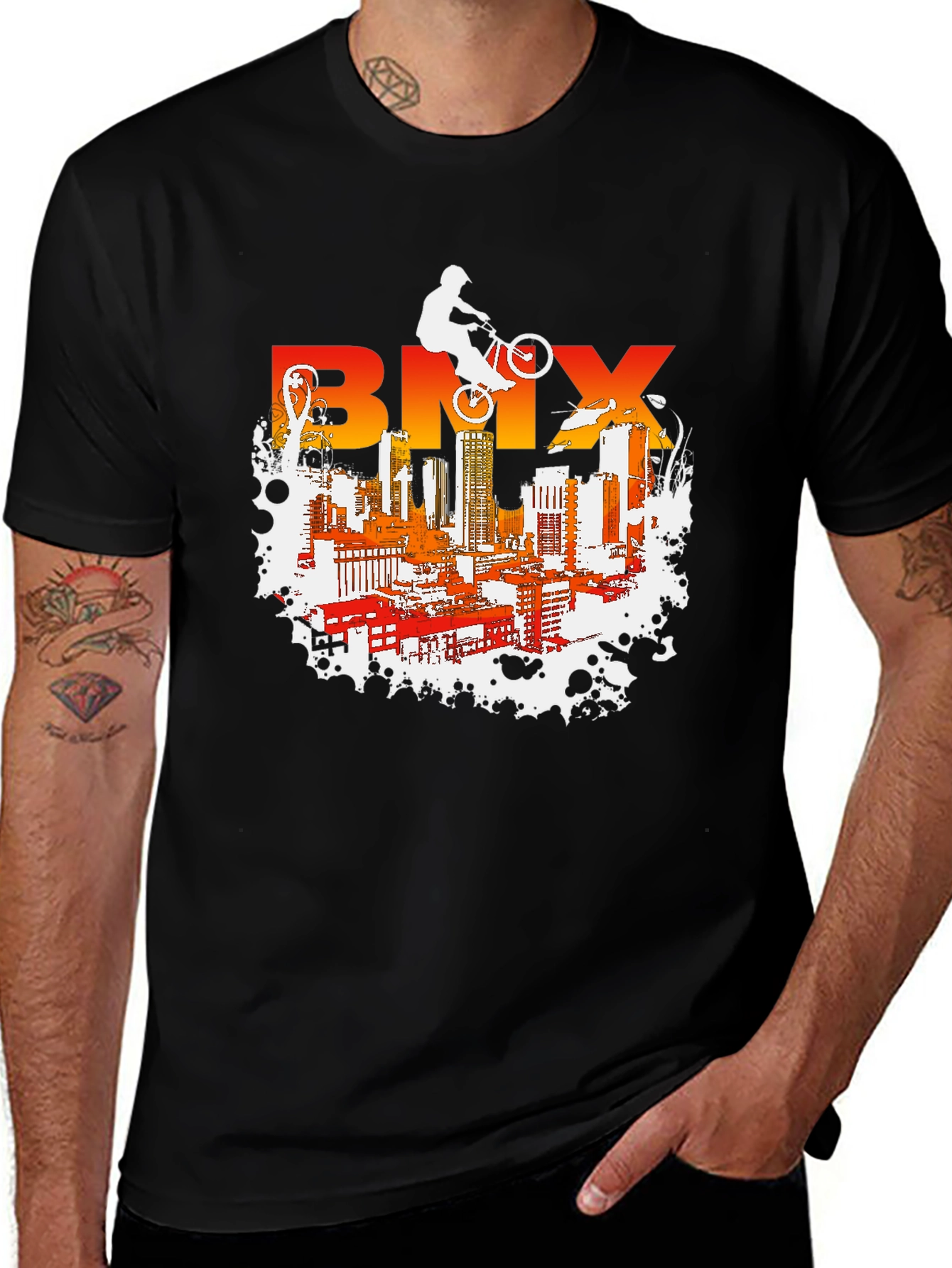 BMX Cityscape Graphic Tee - Urban Rider T-Shirt