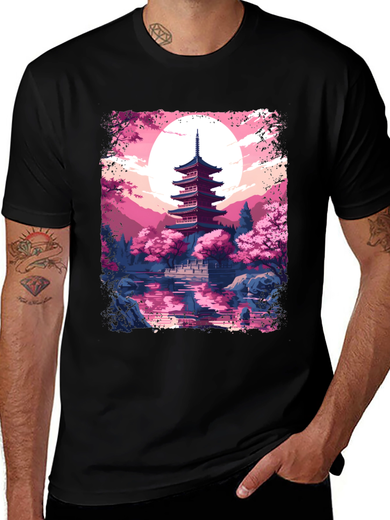 Variant 6 of Japanese Pagoda Graphic Tee - Black