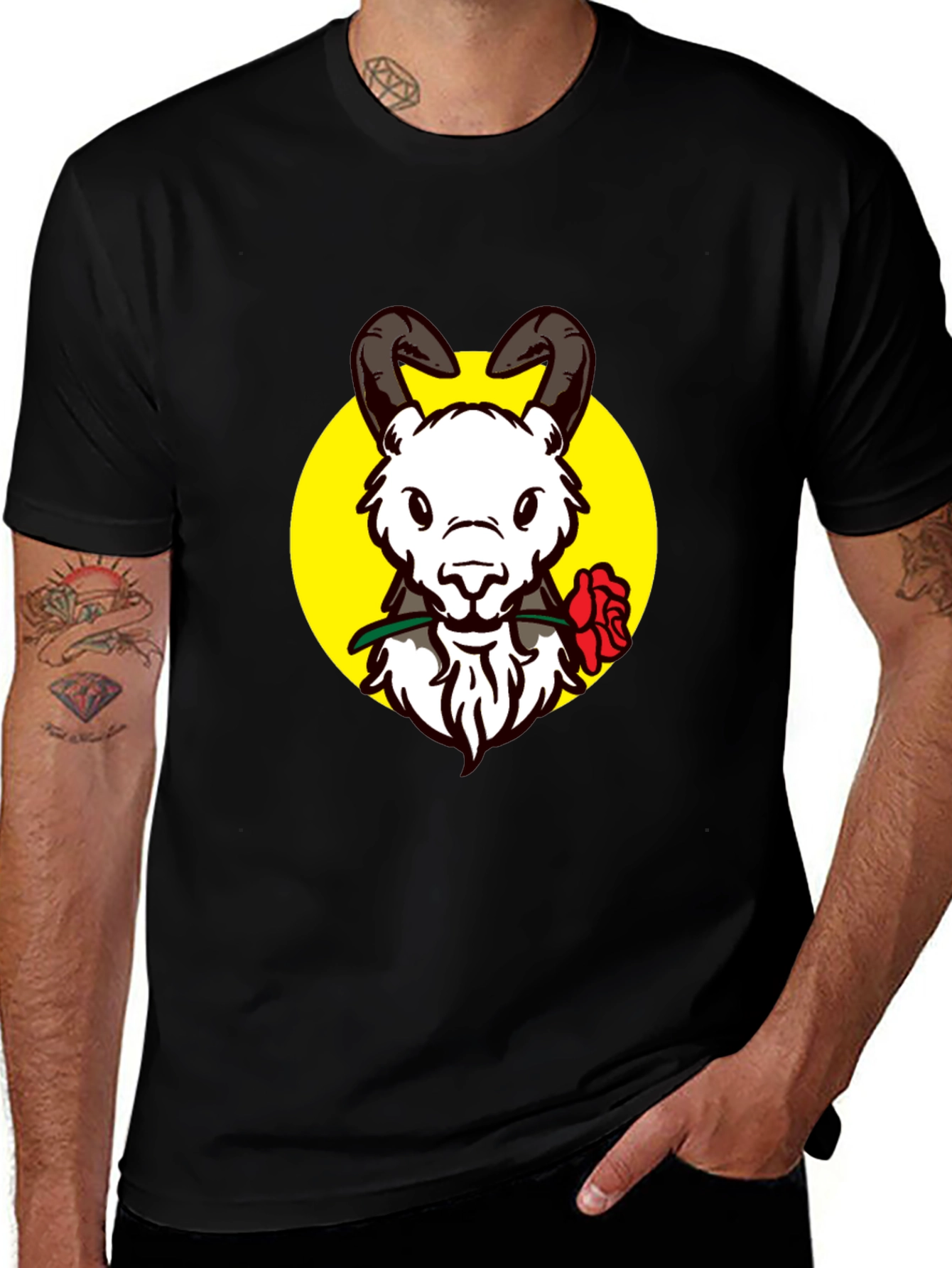 Variant 29 of Ram Rose Graphic Tee - Stylish Black T-Shirt
