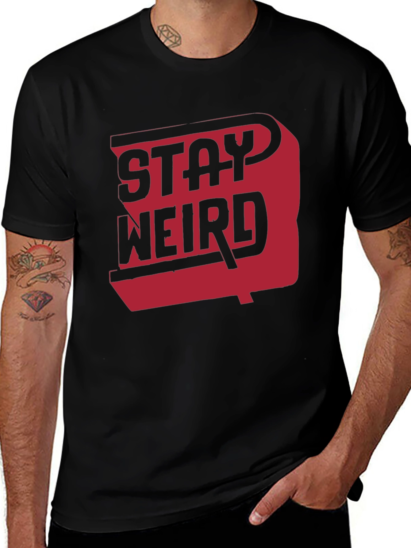 Variant 16 of Stay Weird Graphic Print Black T-Shirt