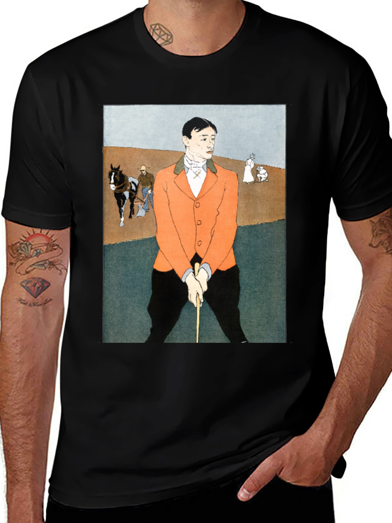 Man Golfing Print T-Shirt - Vintage Art Tee