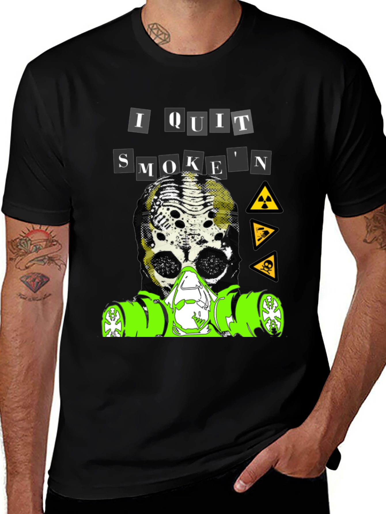 I Quit Smoke'n T-Shirt - Skull Gas Mask Graphic Tee
