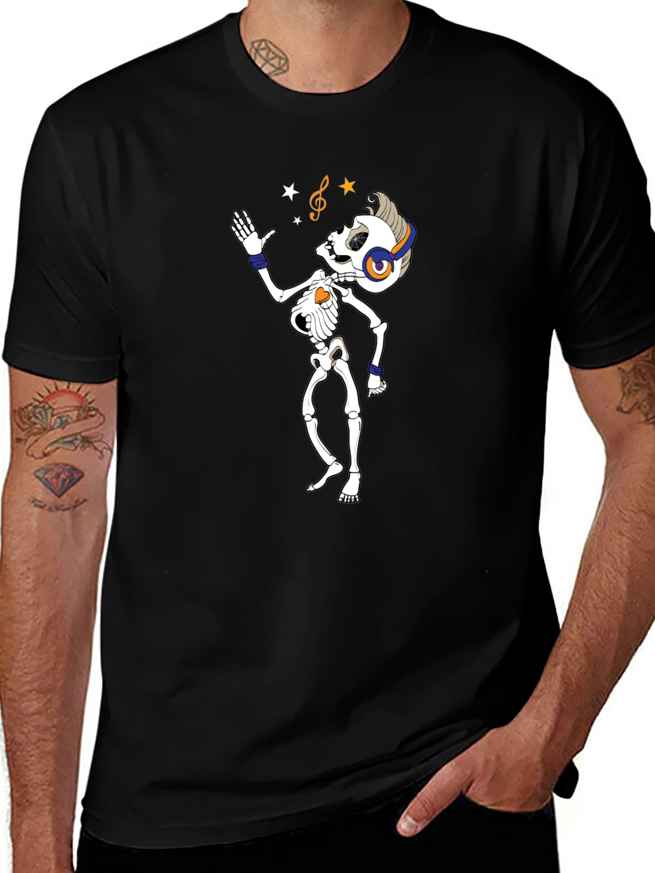 Variant 15 of Skeleton DJ T-Shirt - Black Graphic Tee
