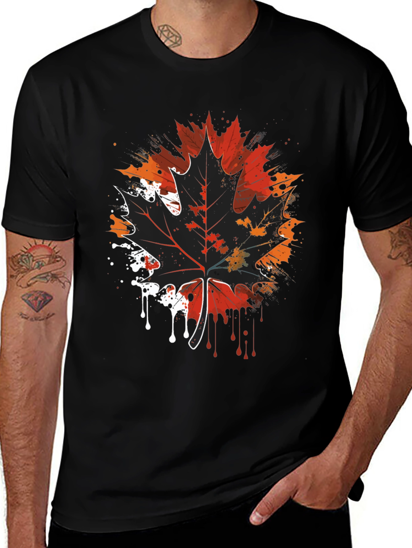 Variant 3 of Maple Leaf Art Tee - Black Graphic T-Shirt