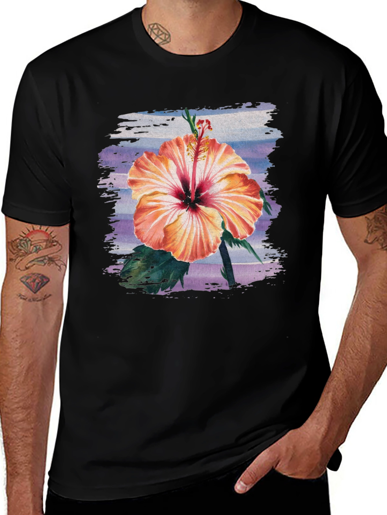 Variant 9 of Hibiscus Flower Graphic Black T-Shirt