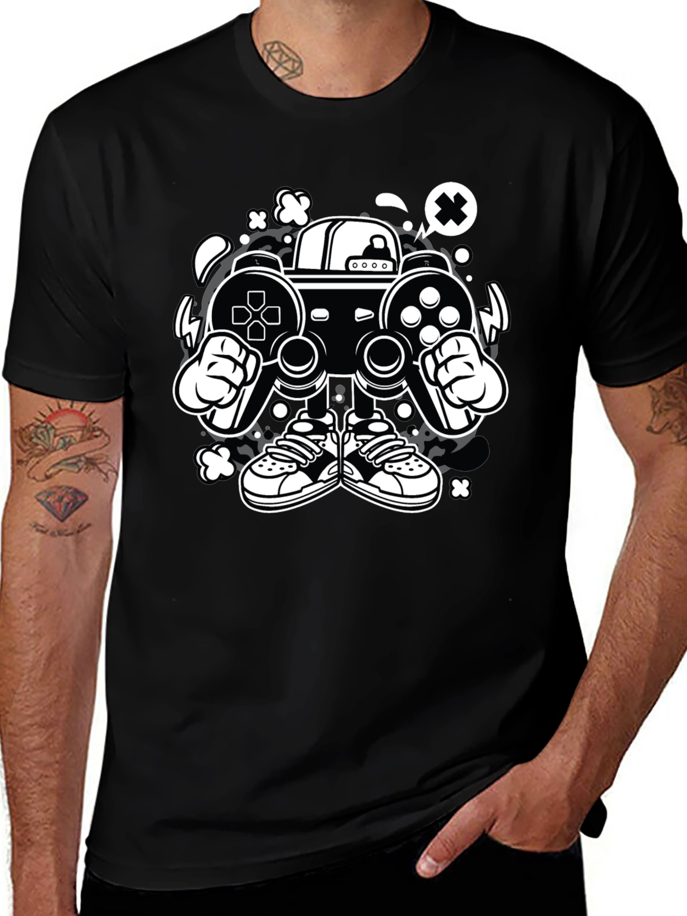 Variant 17 of Gaming Console Cartoon Graphic Tee - Black