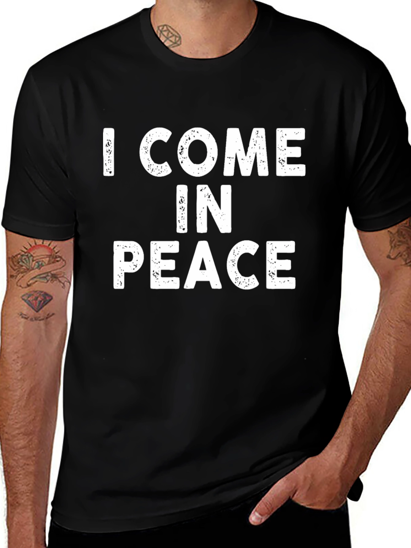 Black I Come In Peace Black Graphic Tee main image