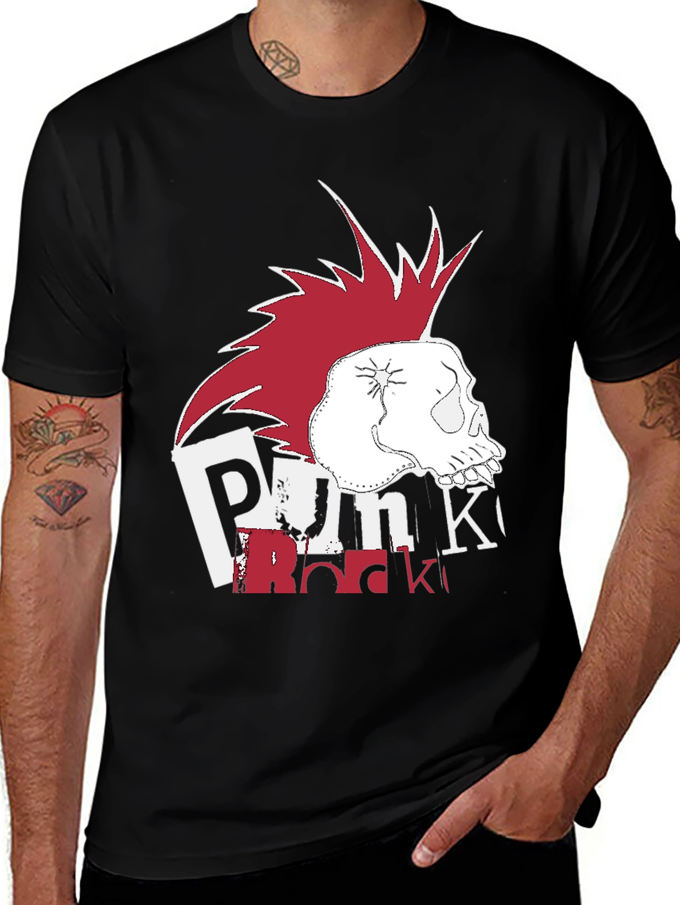 Punk Rock Skull Graphic Tee - Black Cotton T-Shirt