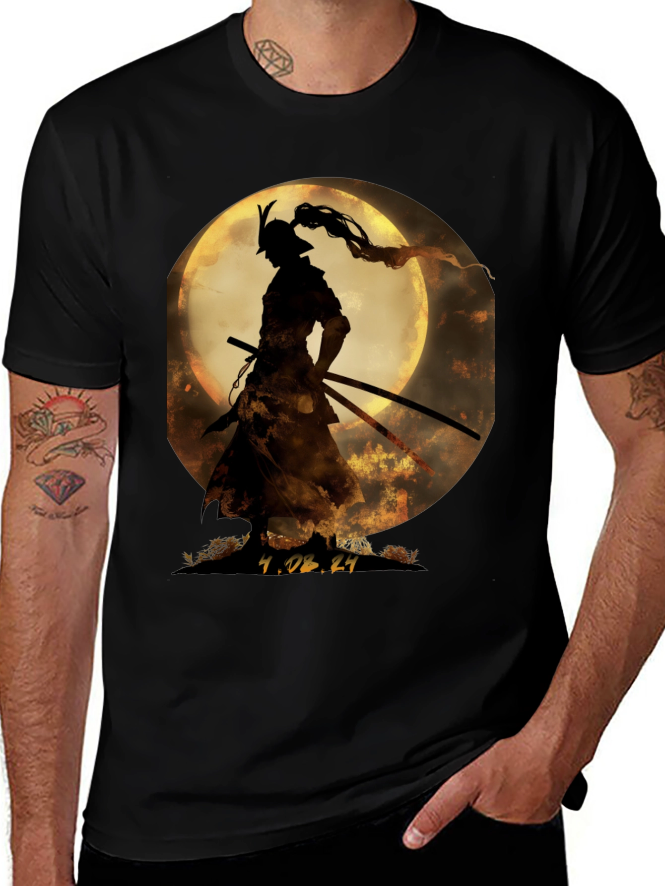 Variant 12 of Samurai Moon Graphic Tee - Unique Japanese Warrior T-Shirt