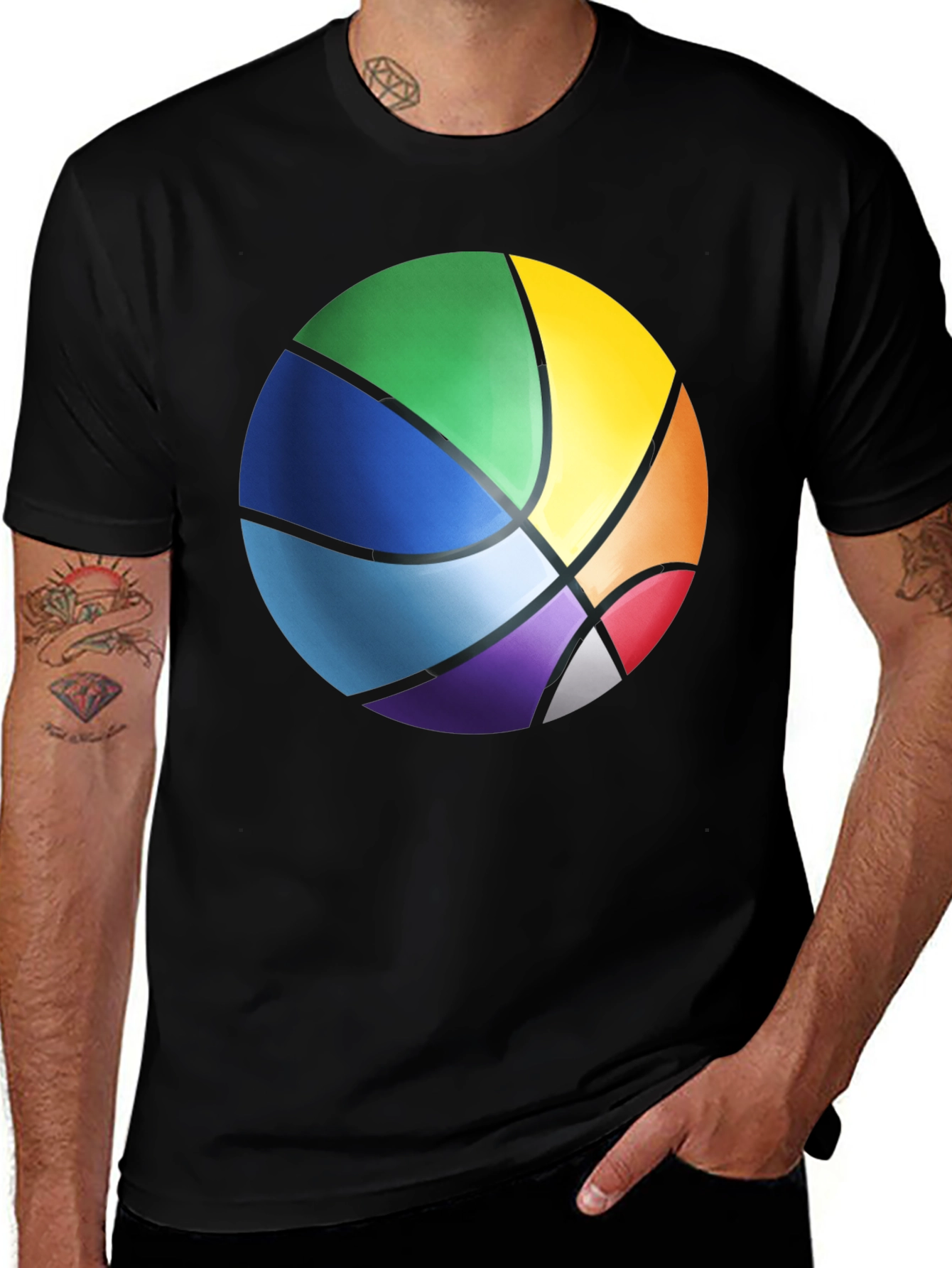 Variant 26 of Rainbow Basketball Graphic Tee - Trendy Sportswear