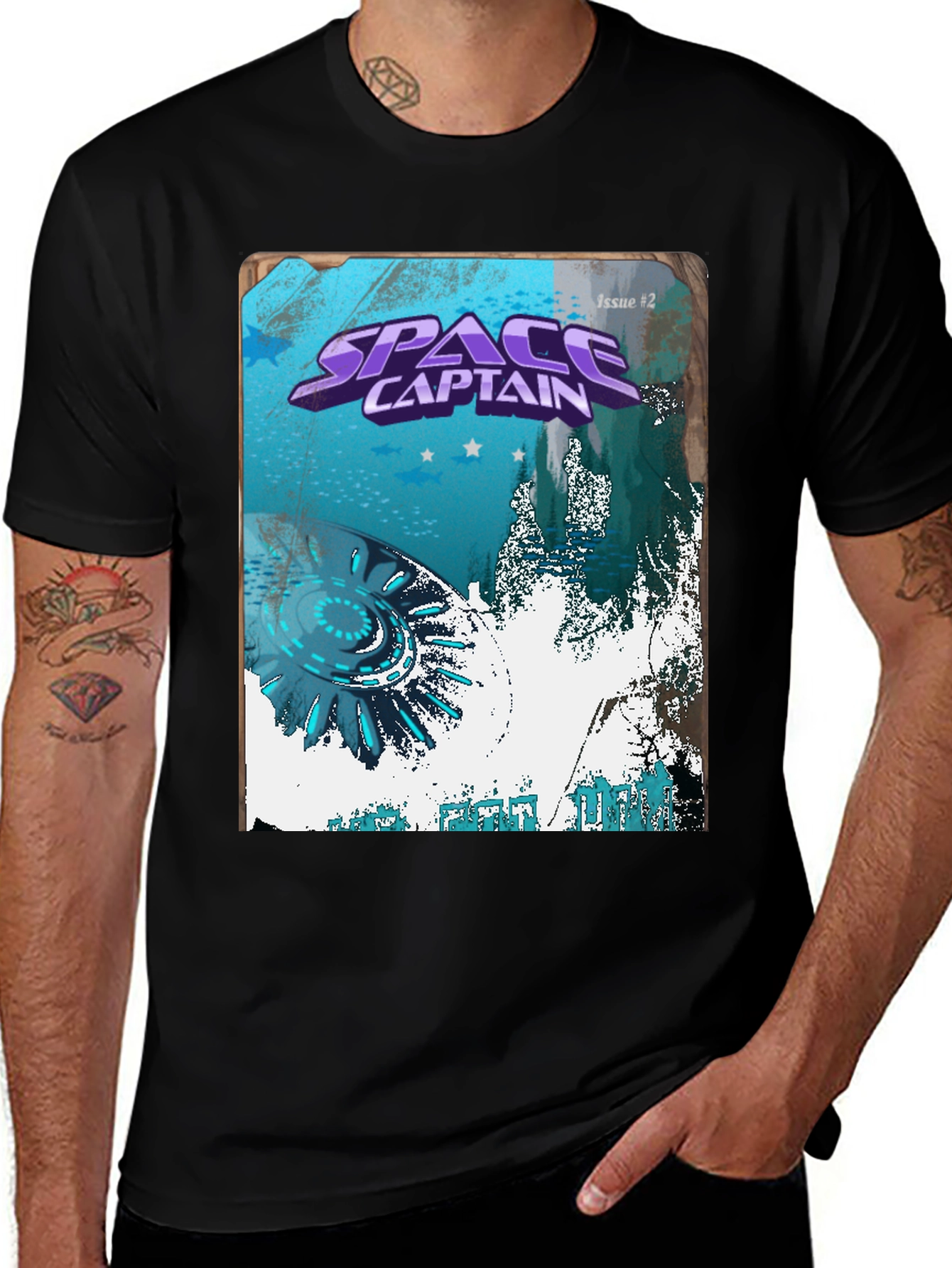 Space Captain Graphic Tee - Retro Sci-Fi Comic Book Design