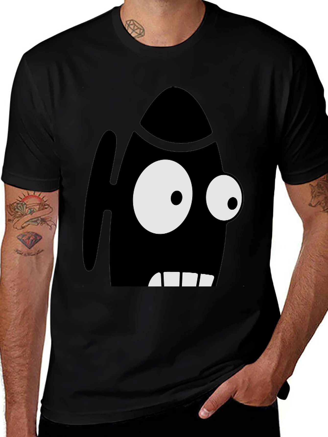 Variant 8 of Cartoon Character Graphic Black T-Shirt