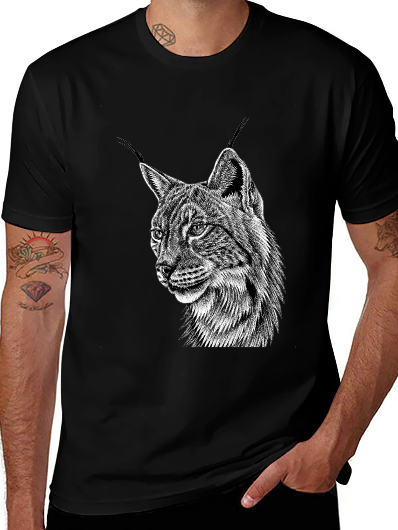 Lynx Graphic Tee - Black Animal Print Shirt