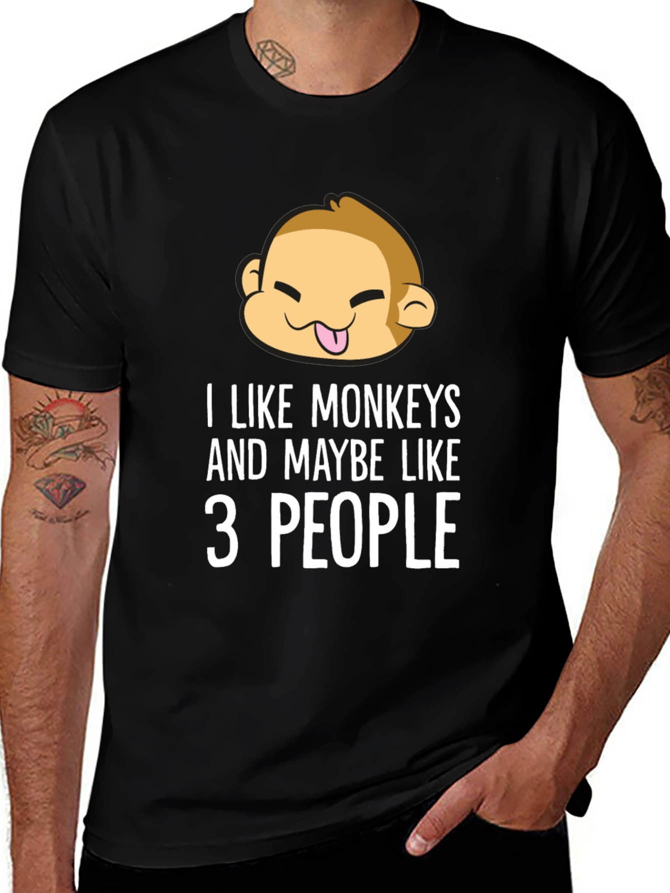 Black Funny Monkey Lover T-Shirt - I Like Monkeys and Maybe Like 3 People main image