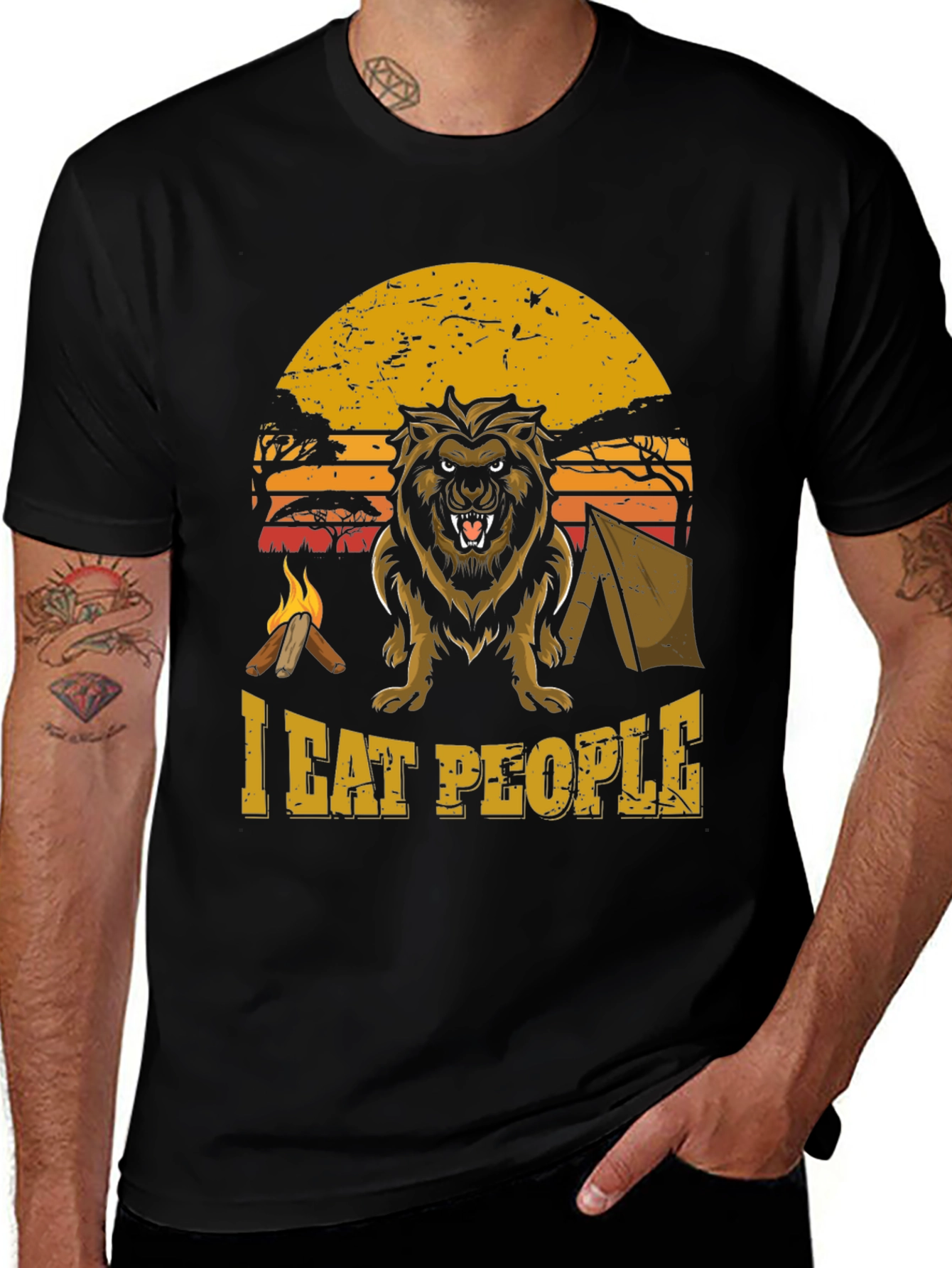 Variant 11 of I Eat People Lion Graphic T-Shirt - Camping Humor Tee