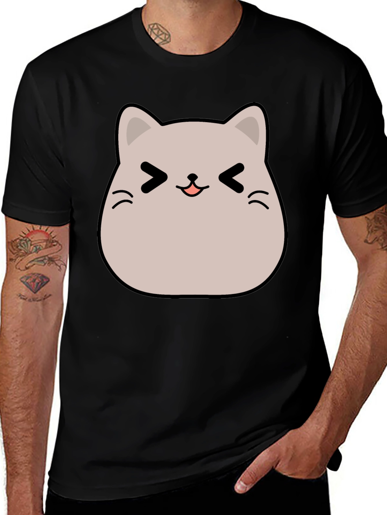 Variant 8 of Cute Cat Face Graphic T-Shirt - Black