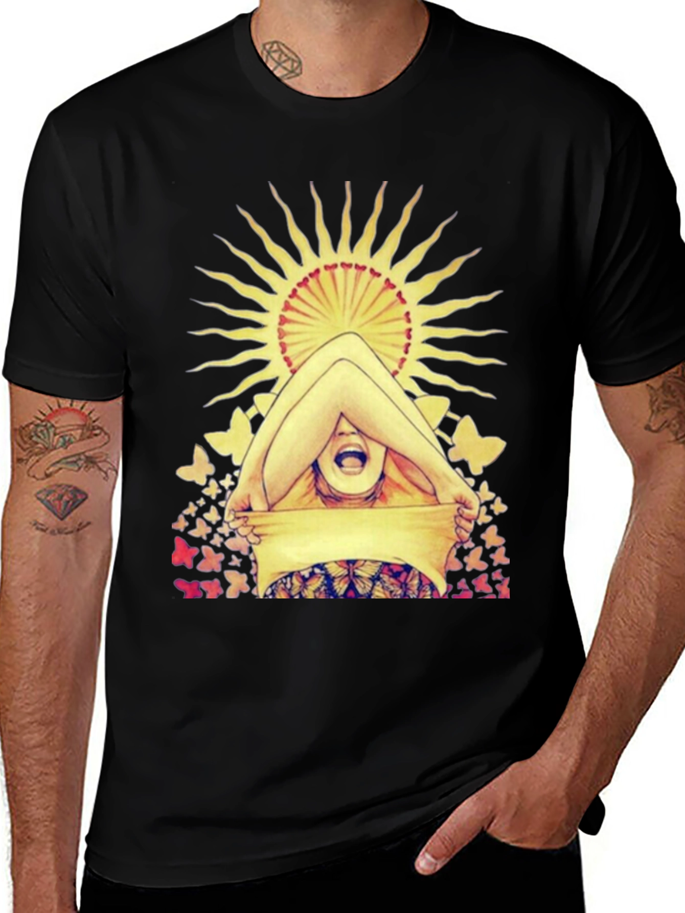Variant 10 of Butterfly & Sun Graphic Tee - Unique Artistic Design