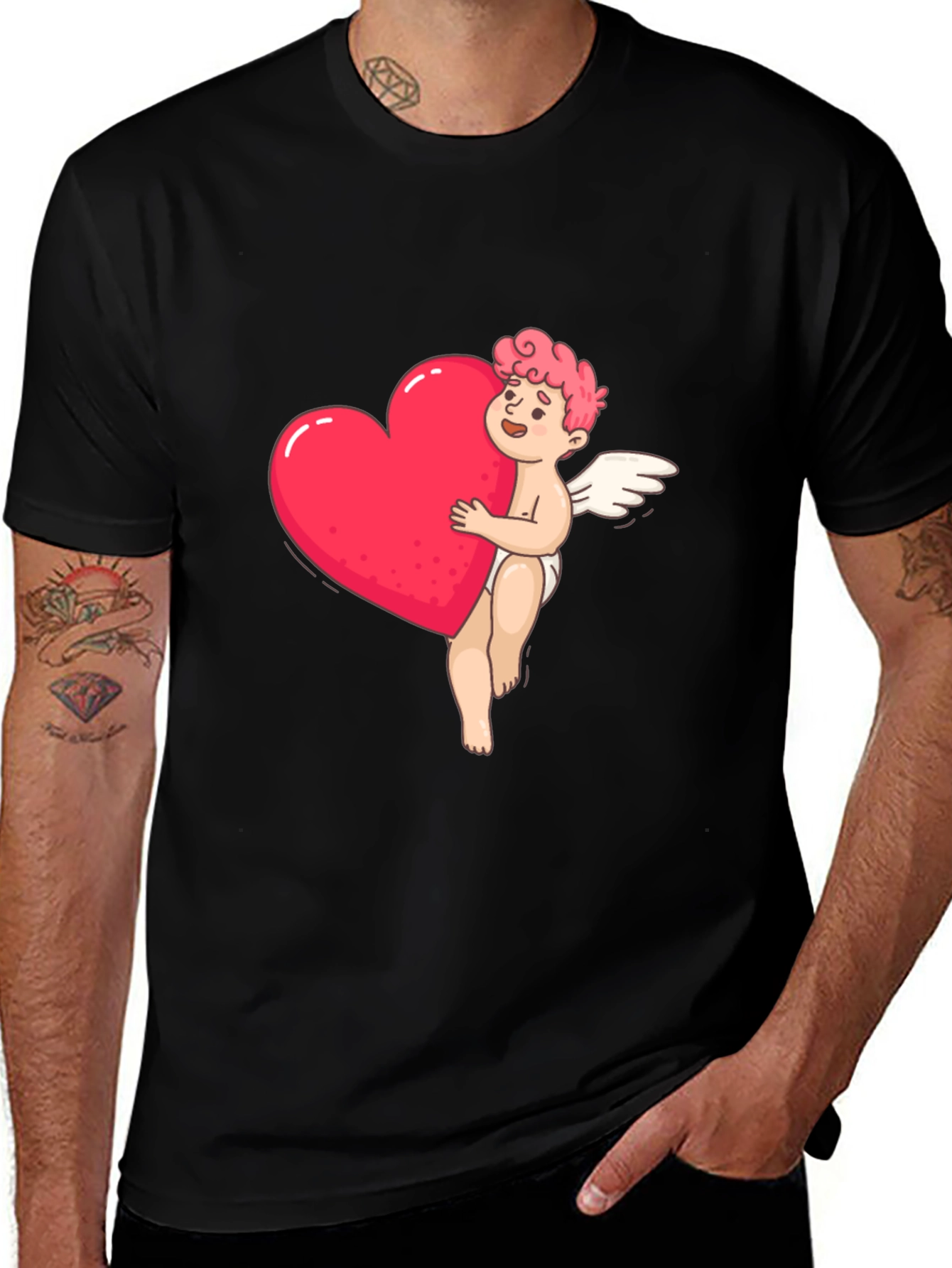 Variant 25 of Cupid Heart Graphic Tee - Black