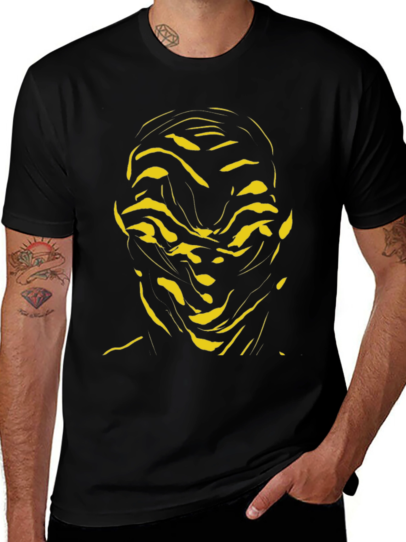 Abstract Face Graphic Tee - Black Cotton Shirt