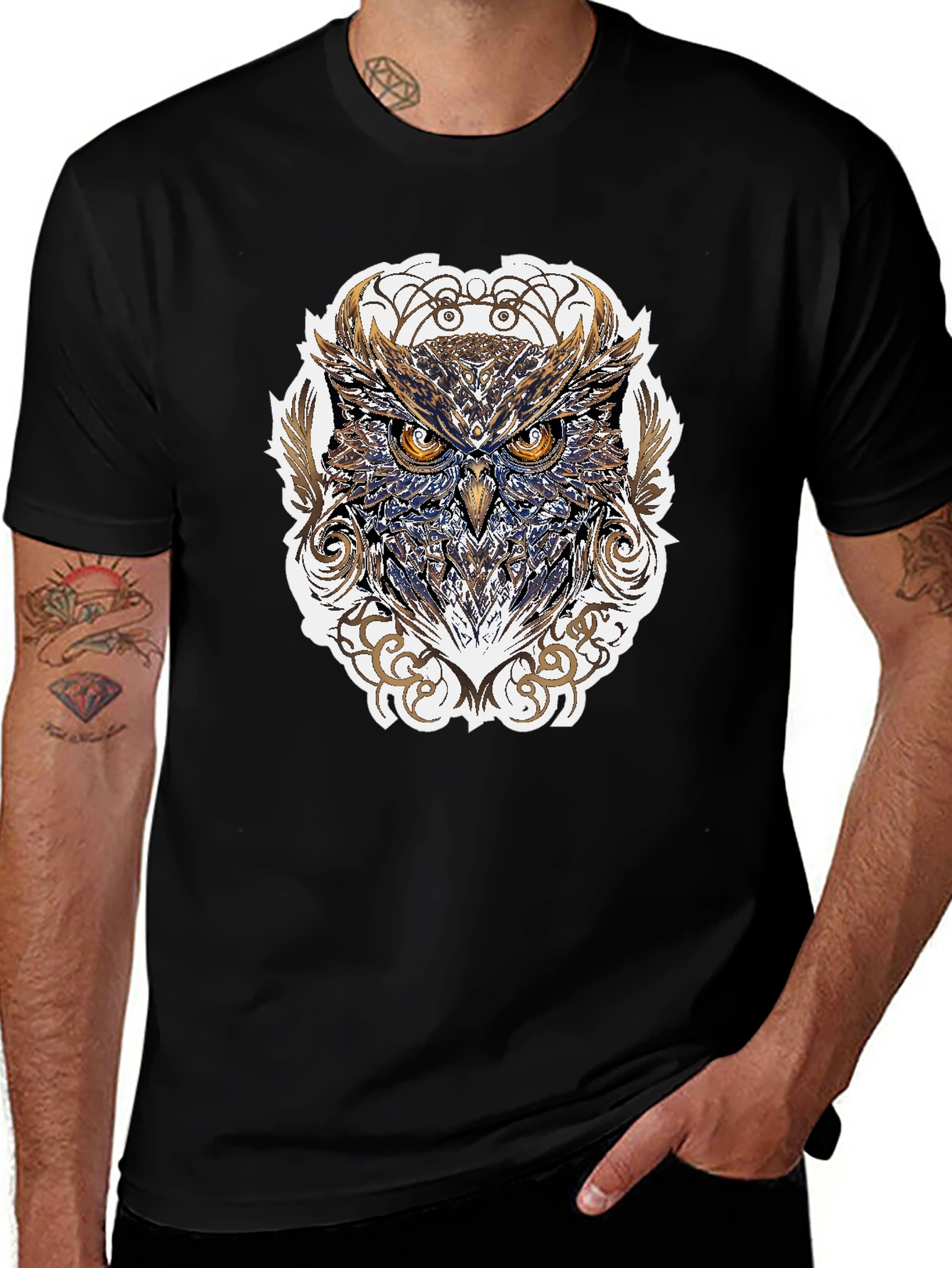 Variant 14 of Owl Graphic Print Black T-Shirt