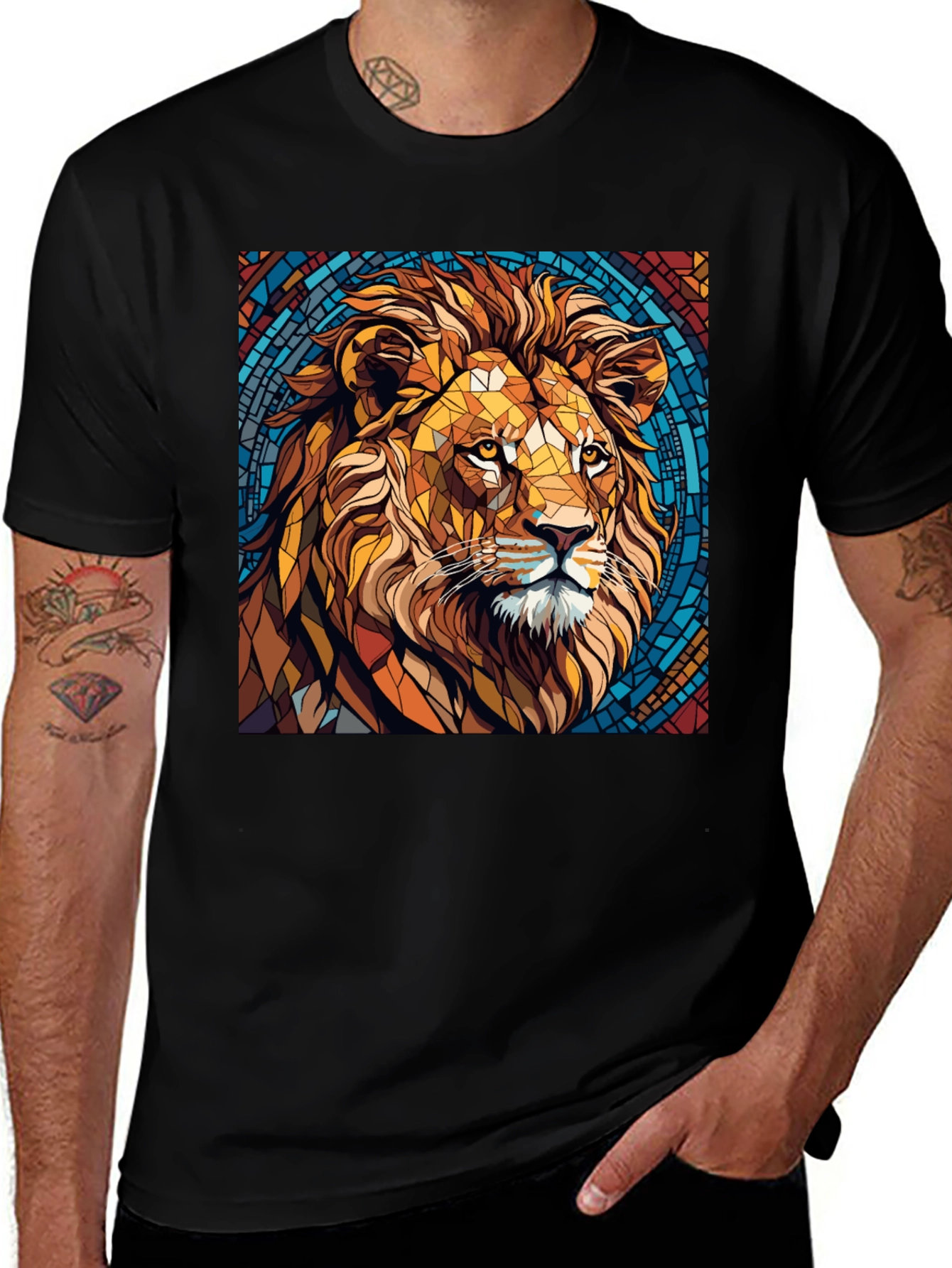 Variant 19 of Lion Mosaic Graphic Tee - Men's Black T-Shirt