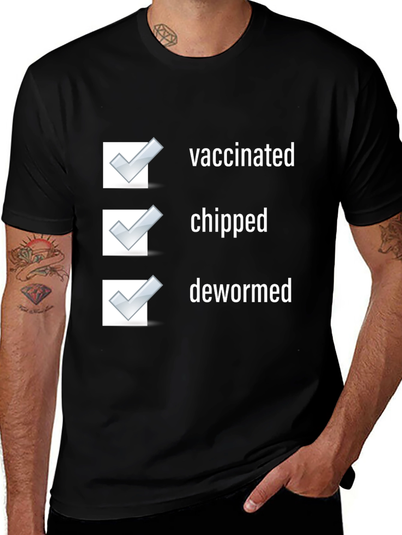 Variant 17 of Vaccinated Chipped Dewormed T-Shirt Funny Novelty Tee