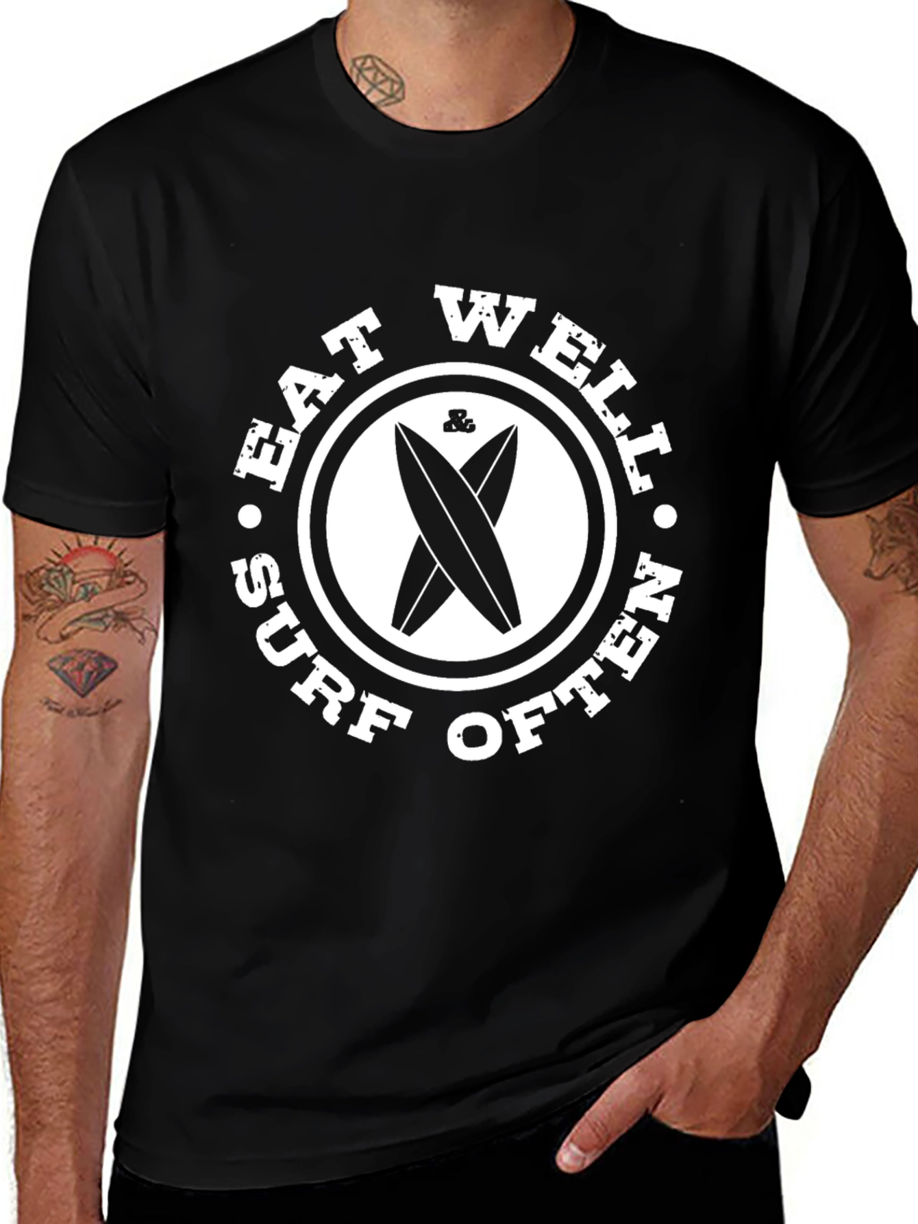 Variant 21 of Eat Well Surf Often Black T-Shirt