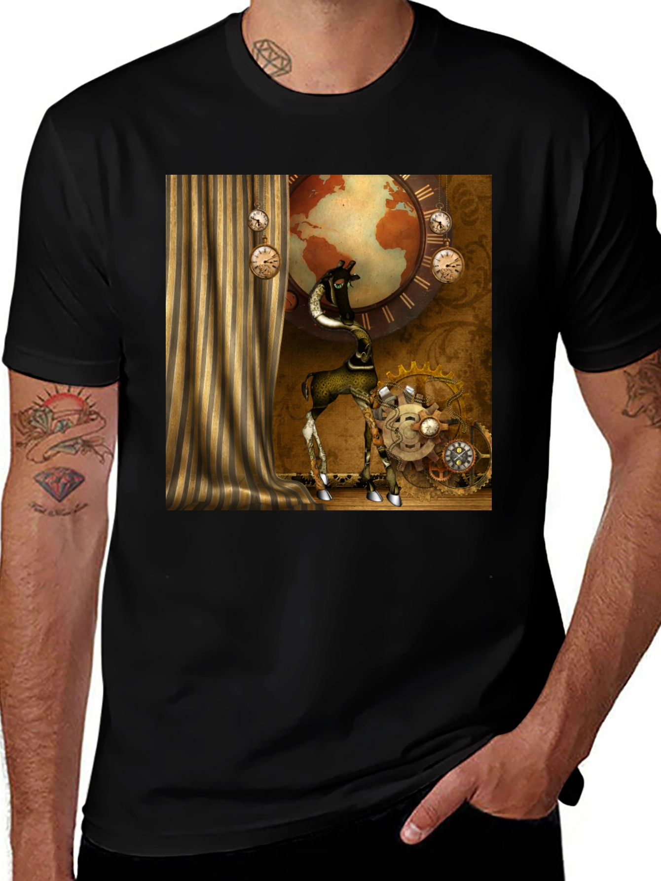 Black Steampunk Giraffe T-Shirt main image
