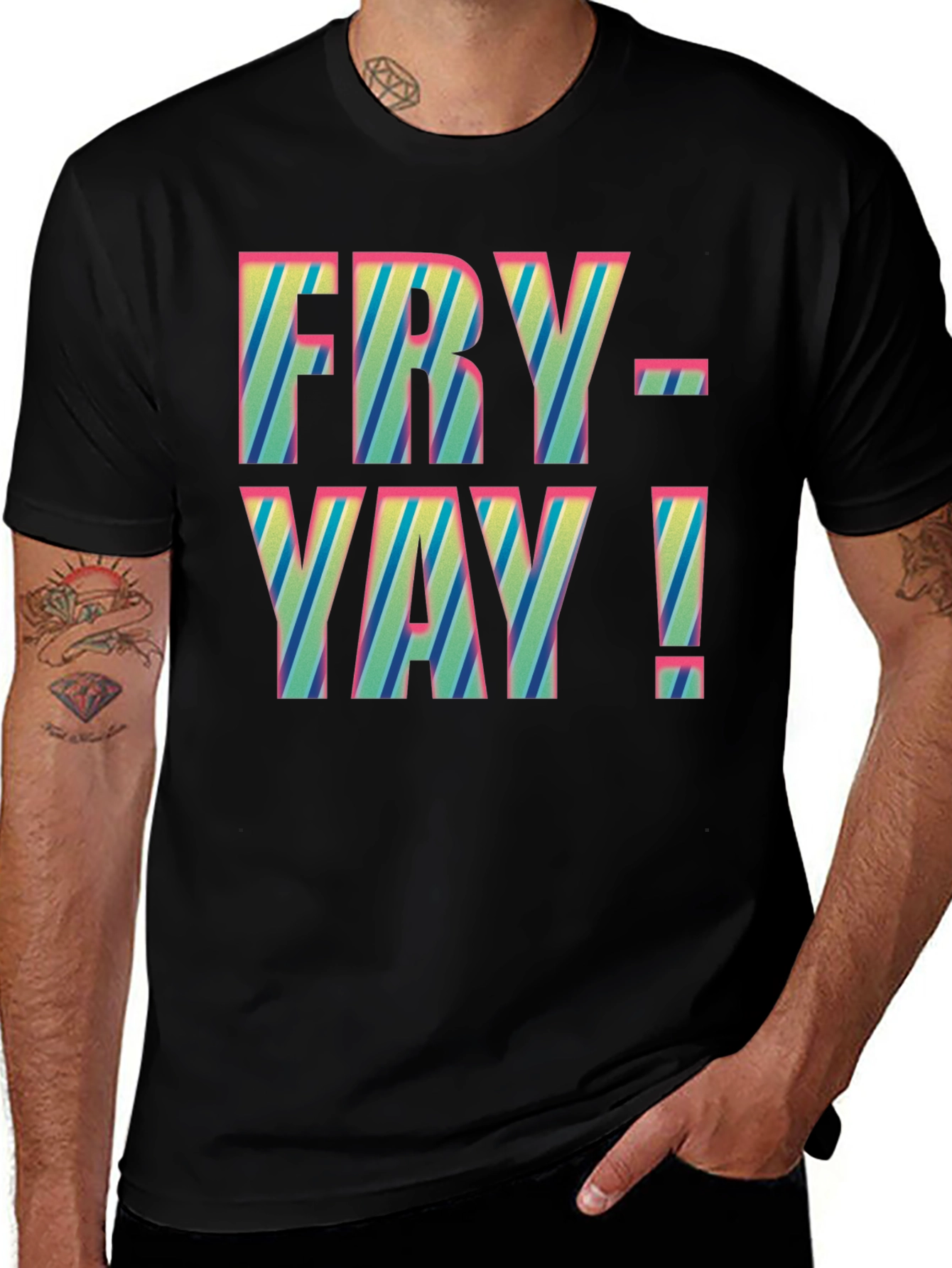 Variant 22 of Fry-Yay! Striped Graphic Tee - Fun Friday Shirt