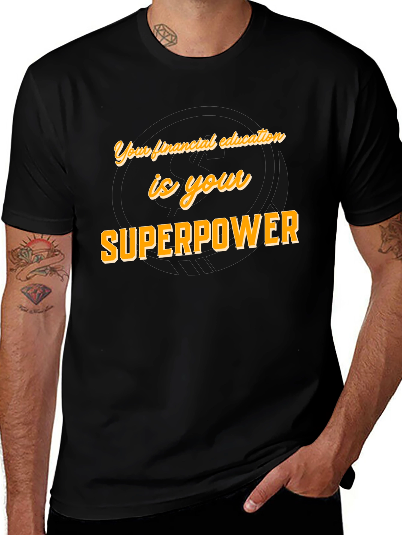 Variant 16 of Financial Education Superpower Black Tee
