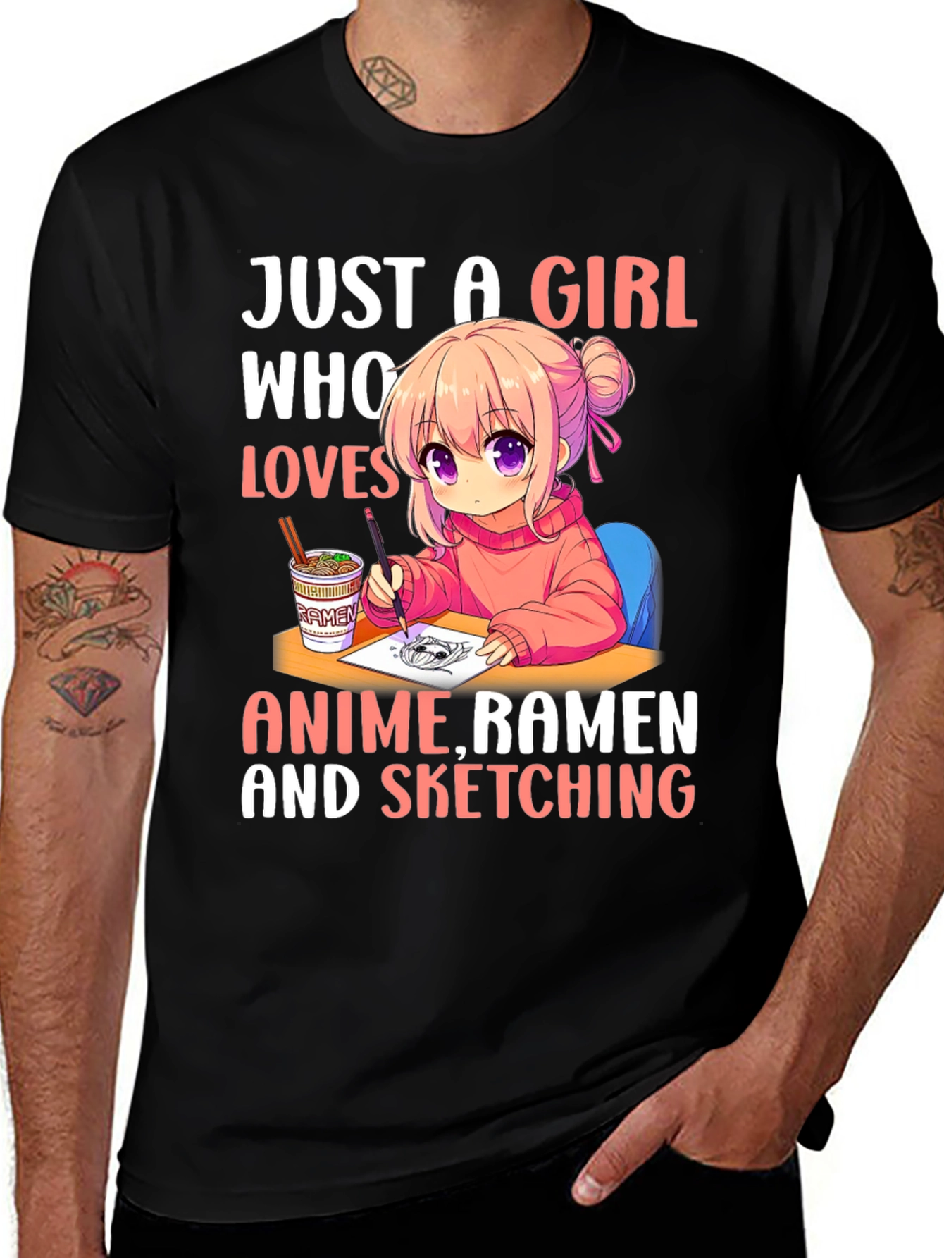 Variant 6 of Anime Ramen Sketching Girl's T-Shirt
