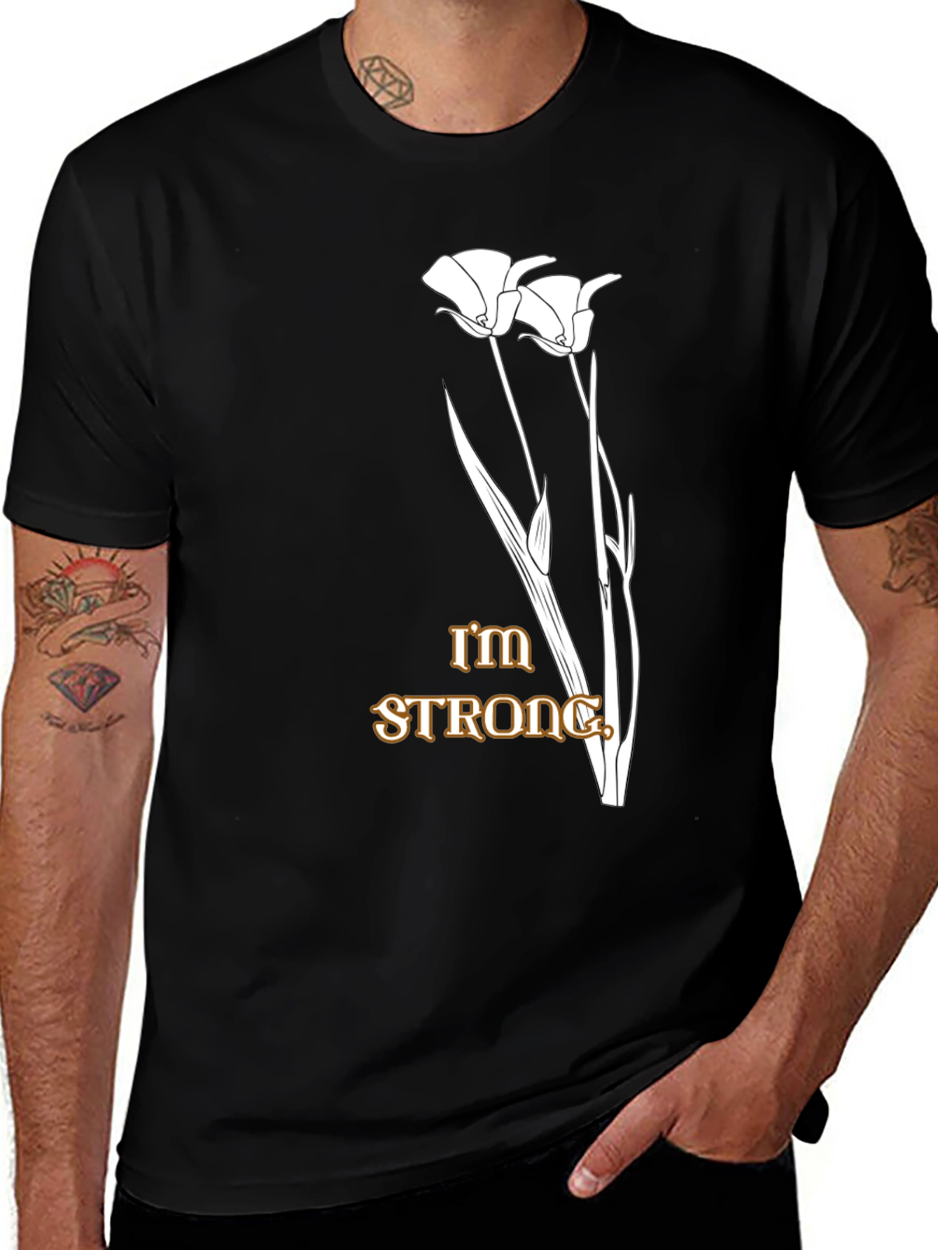 Variant 26 of I'm Strong Floral Graphic Black T-Shirt