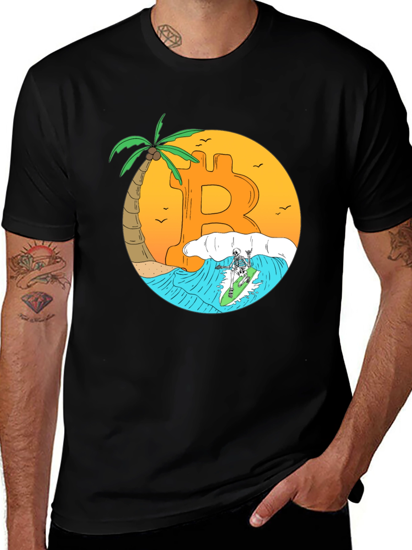 Bitcoin Surfing Skeleton Graphic Tee