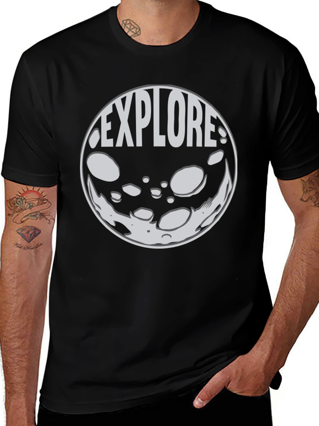 Variant 11 of Explore Moon Graphic T-Shirt - Black Cotton Blend
