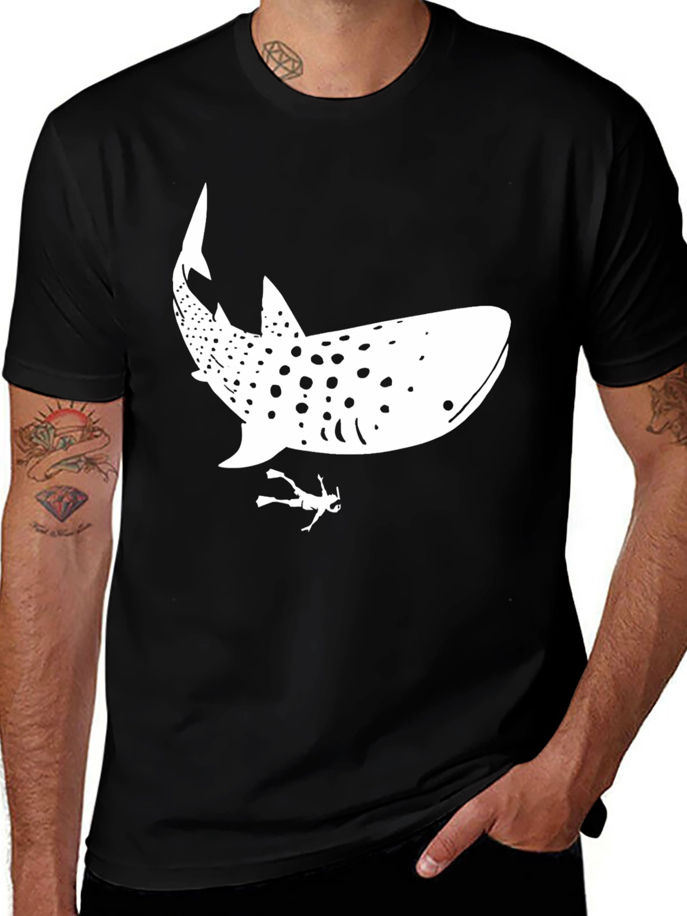 Variant 25 of Whale Shark Diver Graphic T-Shirt - Black
