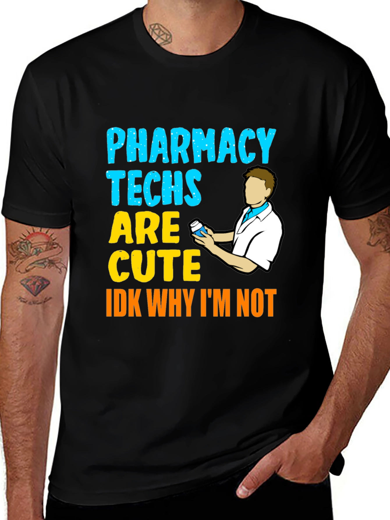 Variant 26 of Pharmacy Techs Are Cute Men's Black T-Shirt