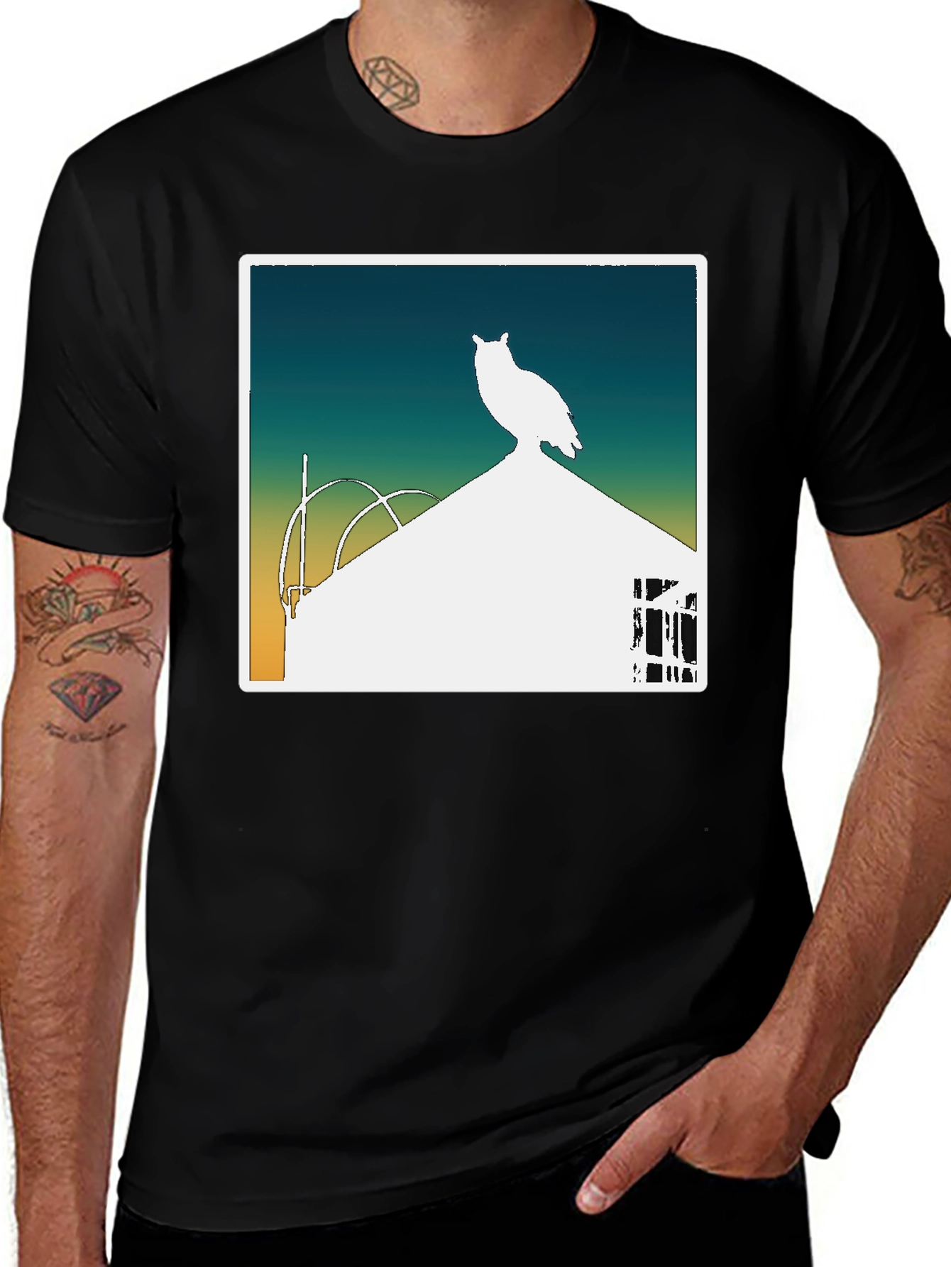 Variant 9 of Owl Silhouette Graphic T-Shirt - Black