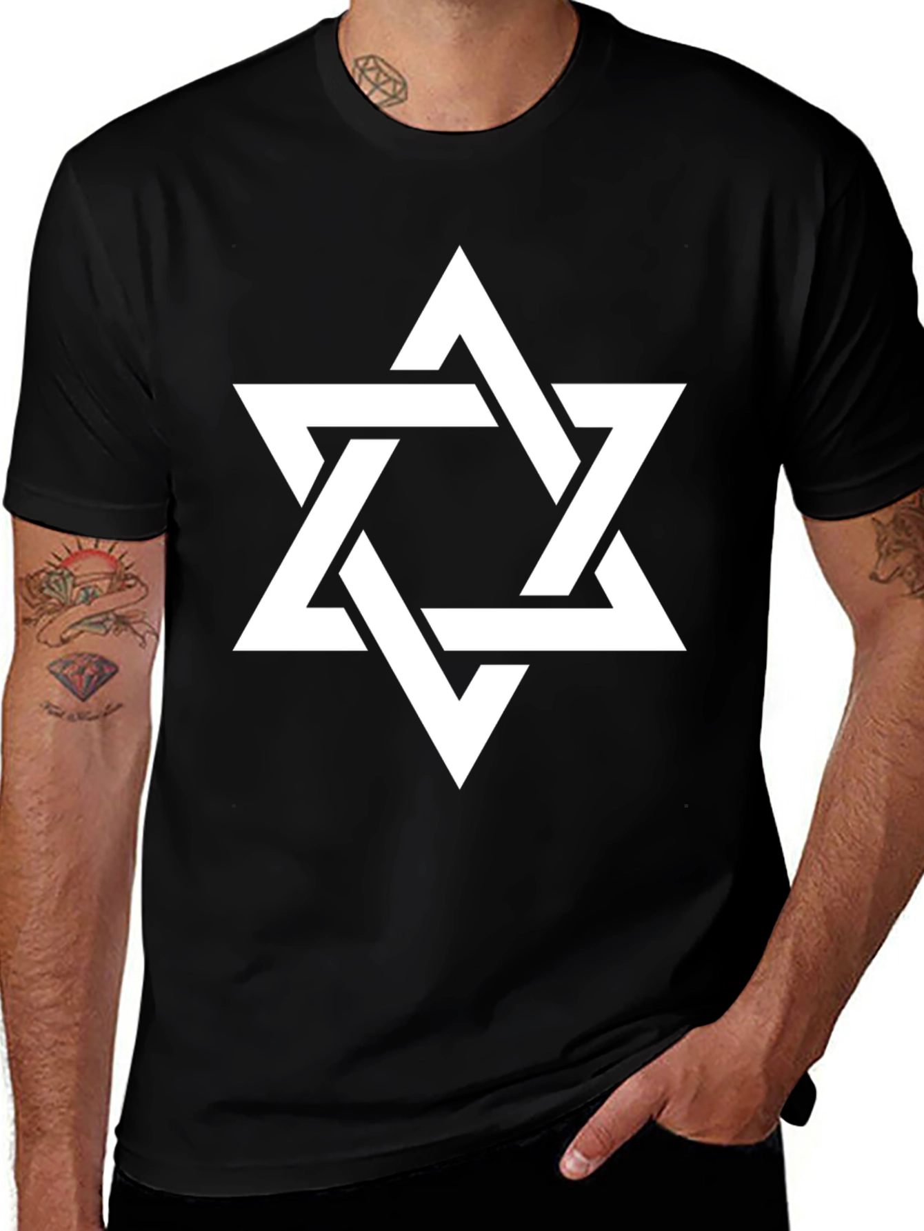 Star of David Graphic T-Shirt - Black Cotton Blend