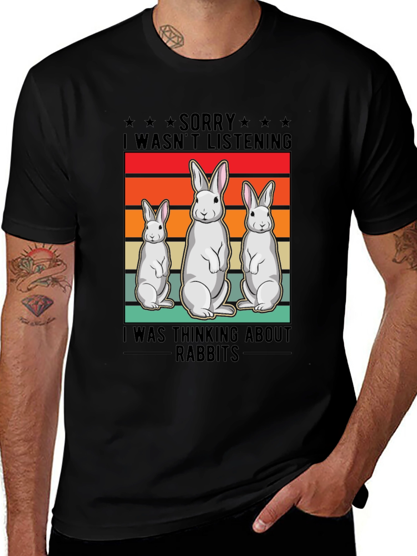Variant 20 of Funny Rabbit T-Shirt: "Sorry, Thinking About Rabbits"