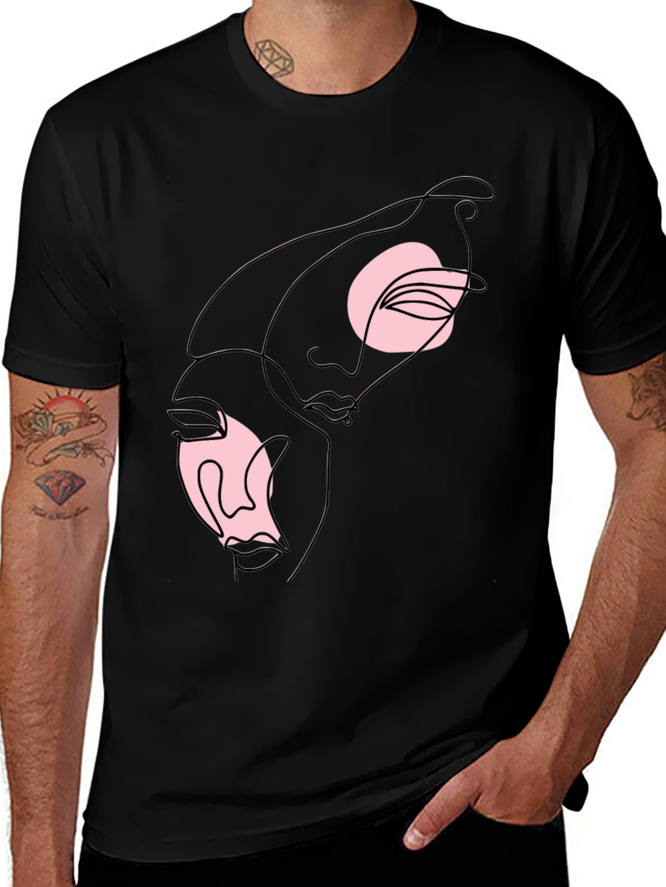Variant 7 of Abstract Faces Graphic Tee - Black
